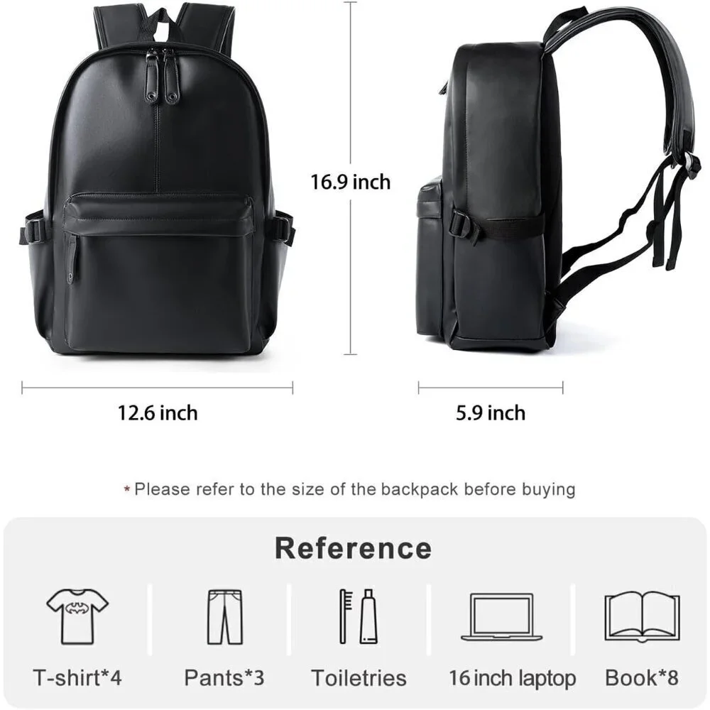 ✨Men Black Pu Leather Laptop Classic Purse Airplane Travel Backpack Business Bag